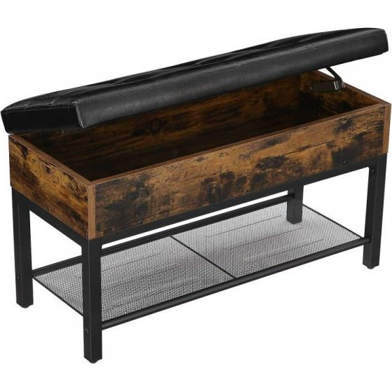 Párnázott Cipőpad Hálós Polccal,Cipőtároló, Rusztikus Barna