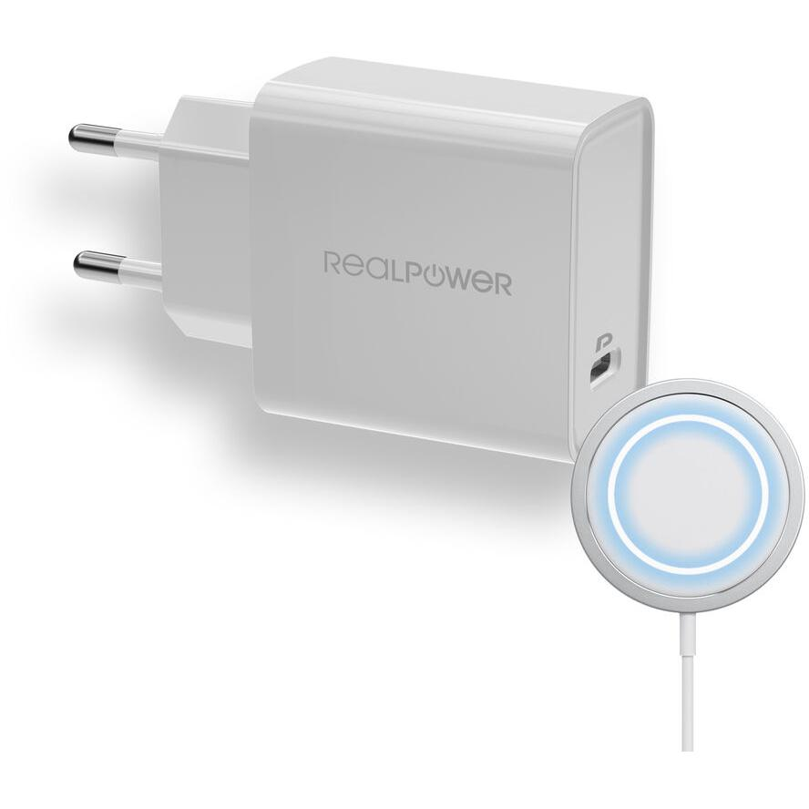 RealPower 357049 Hálózati USB-C / Wireless töltő - Fehér (20W) (357049)