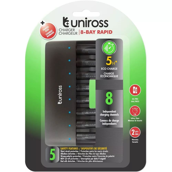 Uniross UCU006 процесор за бързо зареждане с 8 чекмеджета и AA/AAA защита