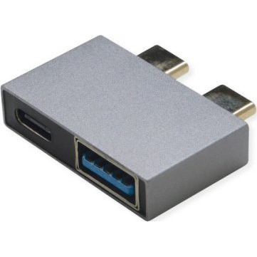 ROLINE USB 3.2 Gen 2 Adapter, 2x USB Typ C - 1x Typ A + 1x C, ST/BU, silberfarben