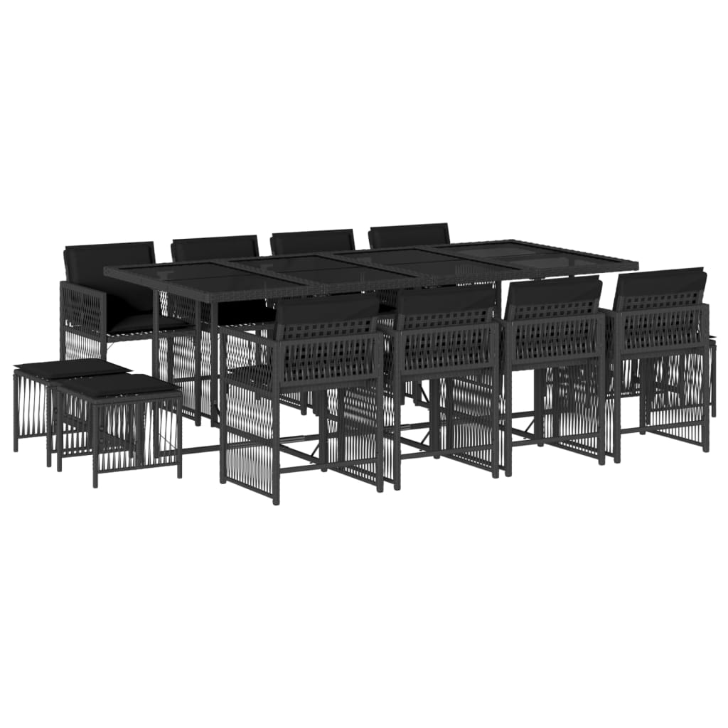 13 részes fekete polyrattan kerti ülőgarnitúra párnákkal (3211699)