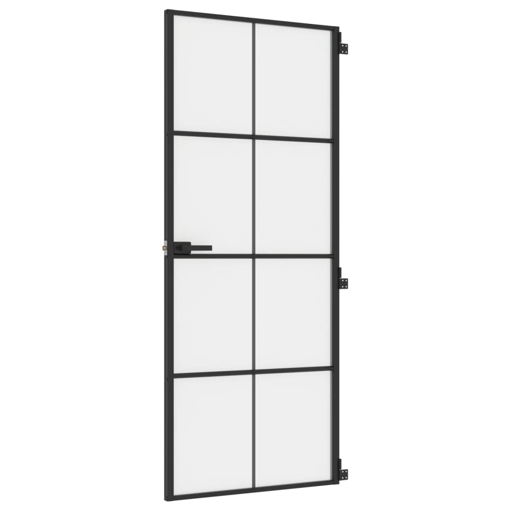 fekete edzett üveg és alumínium vékony beltéri ajtó 83x201,5 cm (155127)
