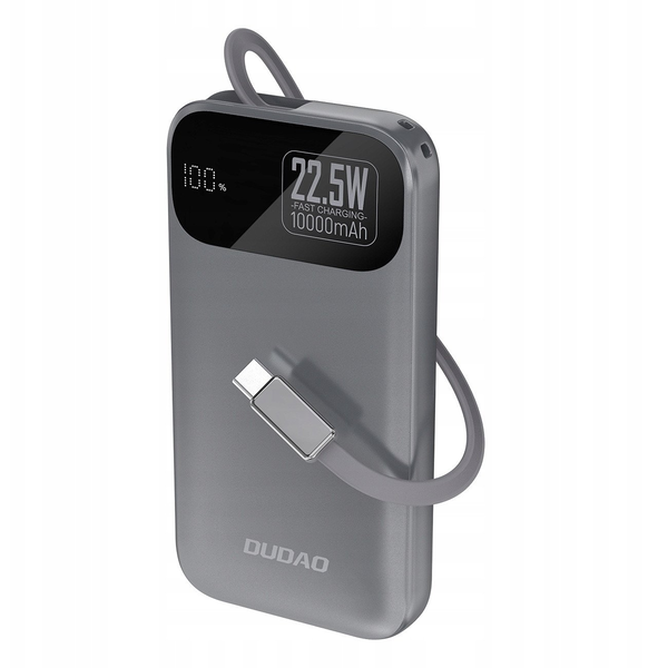 Dudao K31 10000 mAh 22,5 W PD Power Bank cu cablu încorporat, gri