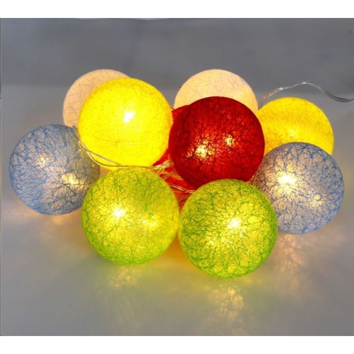 IRIS Gömb alakú 6cm/színes fonott/1,5m/több színű/10db LED-es/USB-s fénydekoráció (104-09) (104-09)