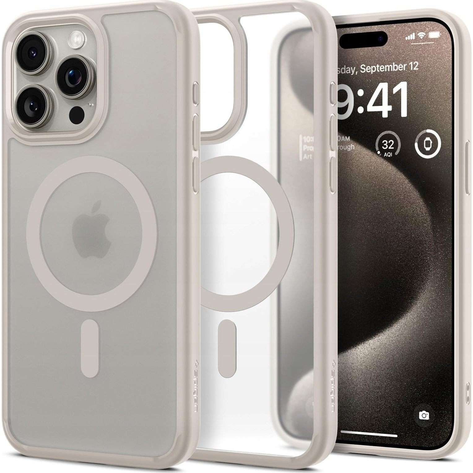 Spigen Ultra Hybrid Frost Natural Titanium iPhone 15 Pro Max MagSafe tok (8809971220996-ACS07210)