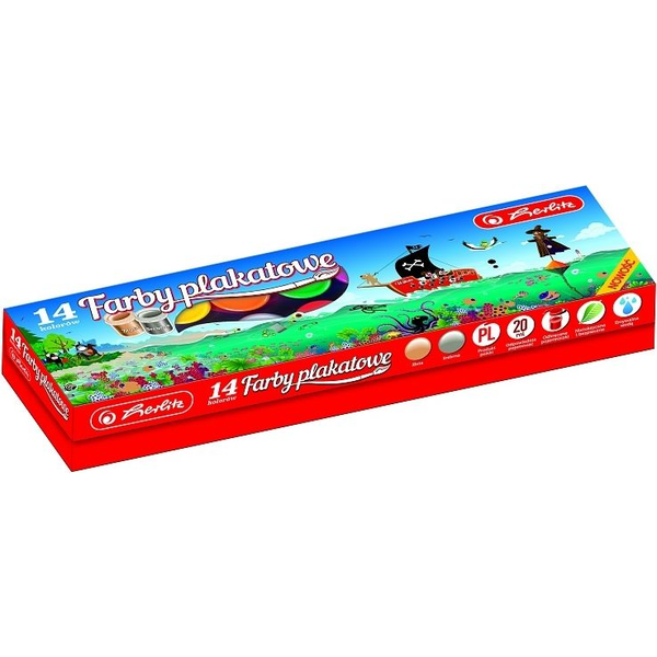 Iskolai plakátfestékek, 14 szín, 20 ml-es kiszerelésben, Herlitz, csavaros