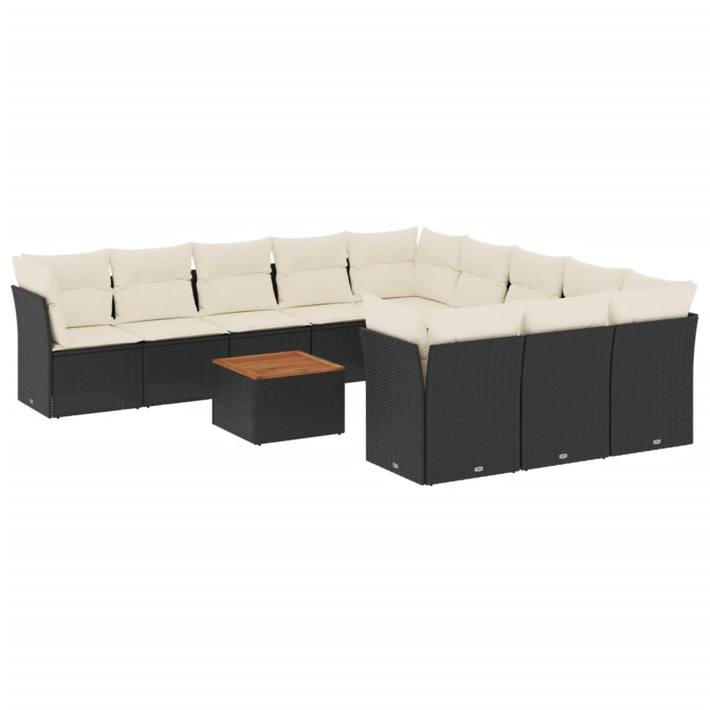 12 részes fekete polyrattan kerti ülőgarnitúra párnákkal (3256238)