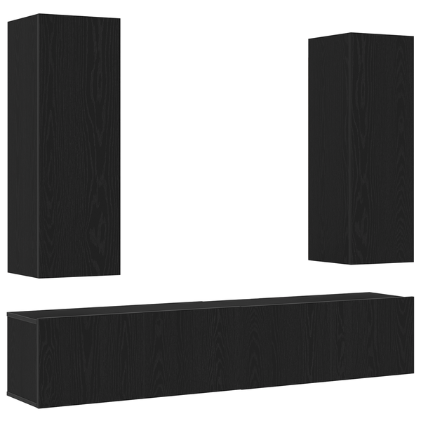 Set dulap TV 4 piese Montat pe perete Stejar negru Lemn ingineresc