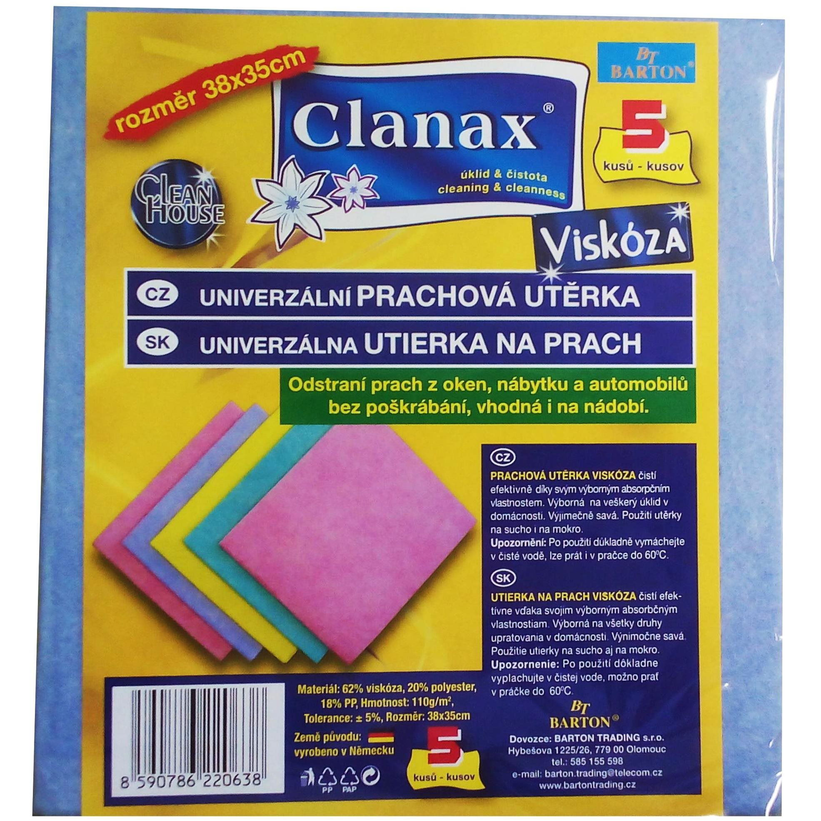 CLANAX viszkóz kendő, 110 g , 34 × 38 cm, 5 db (8590786220638)