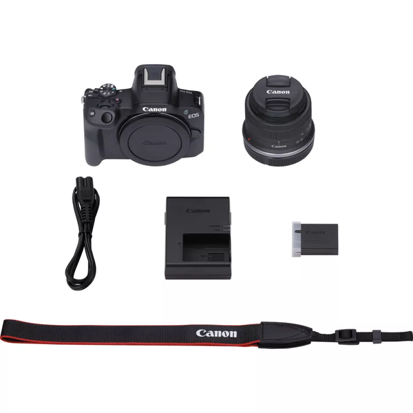 Canon EOS R50, Black + RF-S 18-45mm F4.5-6.3 IS STM Kit MILC 24,2 MP CMOS 6000 x 4000 Pixeles Negro