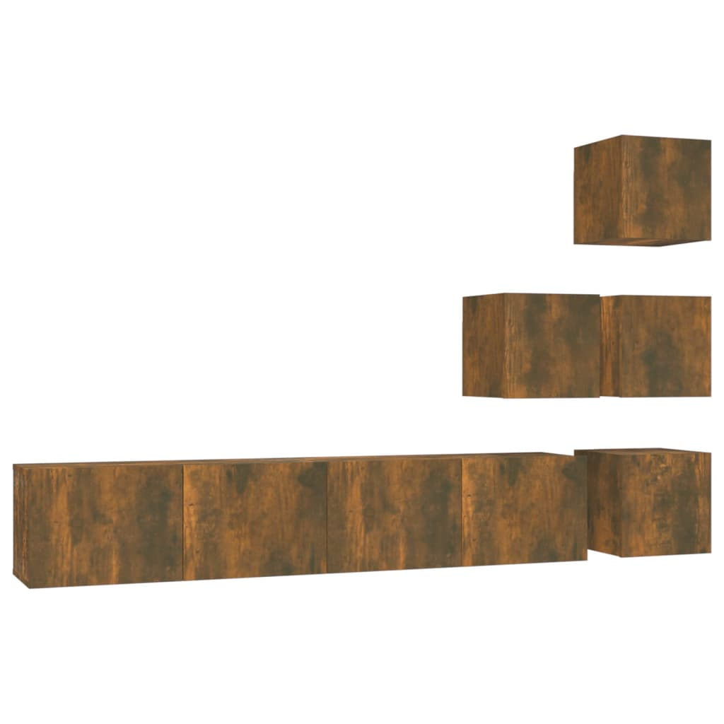 füstös tölgyszínű falra szerelhető szerelt fa TV-szekrény (3114579)