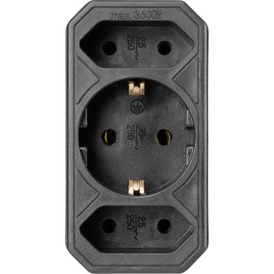 Hálózati elosztó, 3 részes, fekete, Basetech 1595908 (1595908)