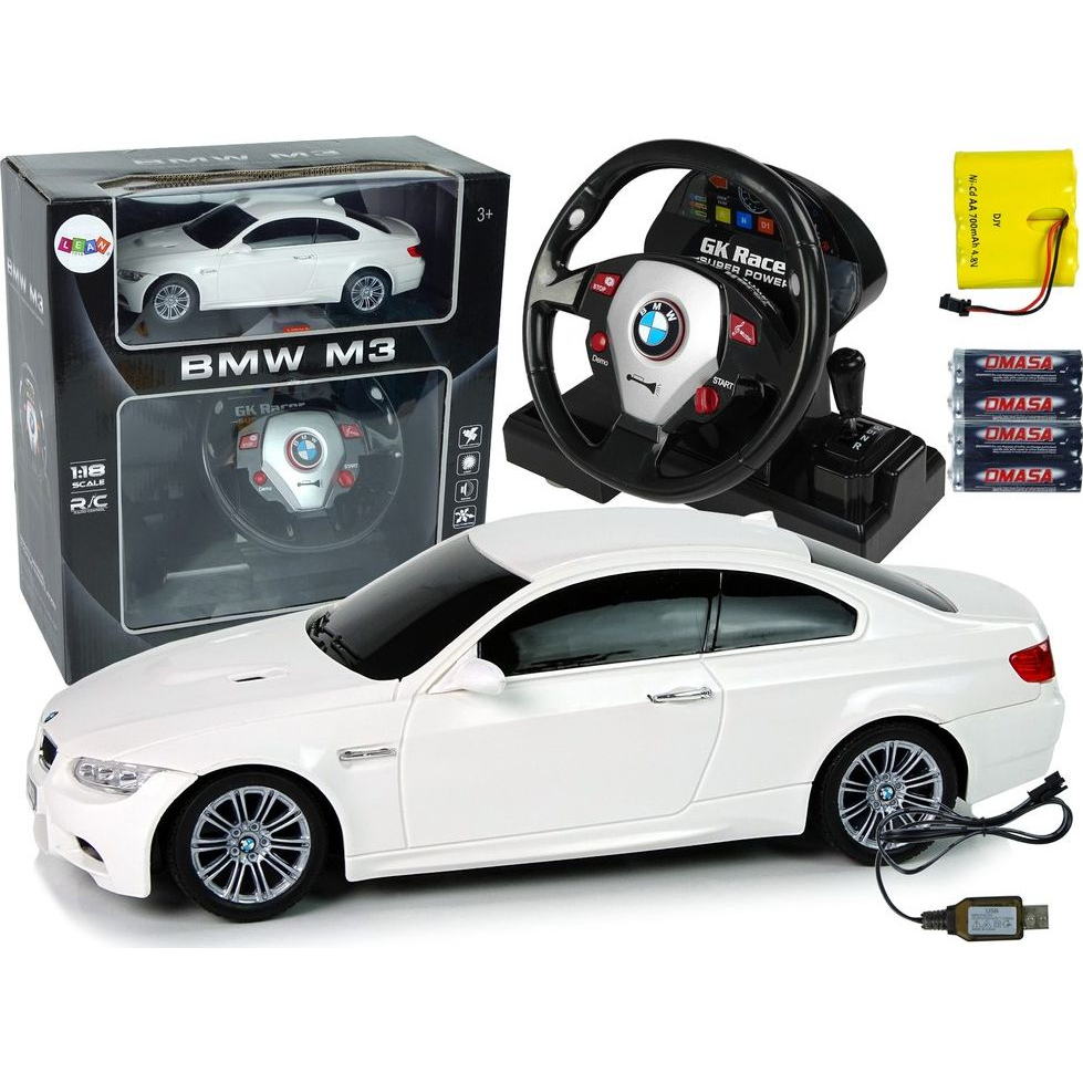 Кола с дистанционно управление R/C BMW M3 1:18 със звук и светлини бяла