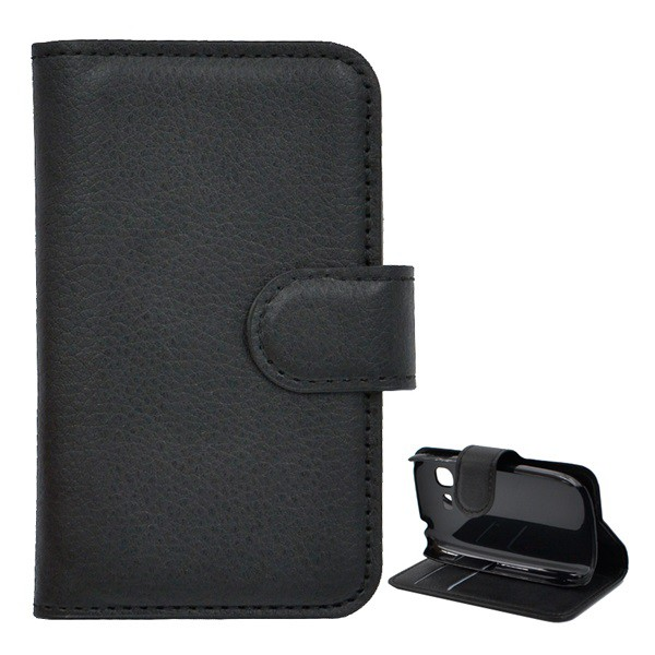 Tok álló, bőr hatású (FLIP, oldalra nyíló, asztali tartó funkció, prémium) FEKETE [Samsung Galaxy Pocket Neo (GT-S5310)] (5996457492312)