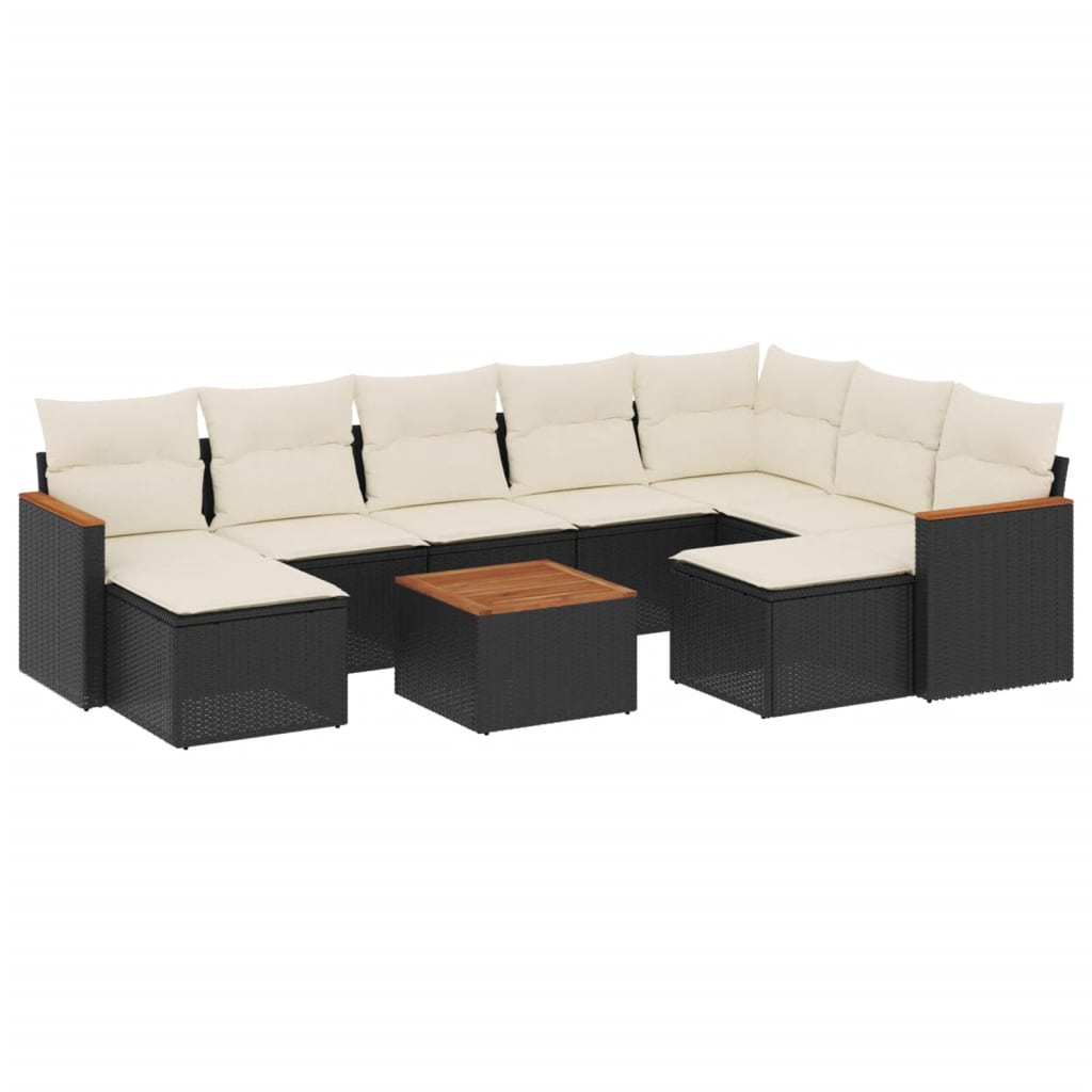10 részes fekete polyrattan kerti ülőgarnitúra párnákkal (3226546)