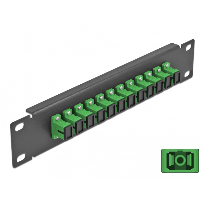 Delock 10 üvegszálas patch panel 12 portos SC Simplex zöld 1U fekete (66761) (66761)