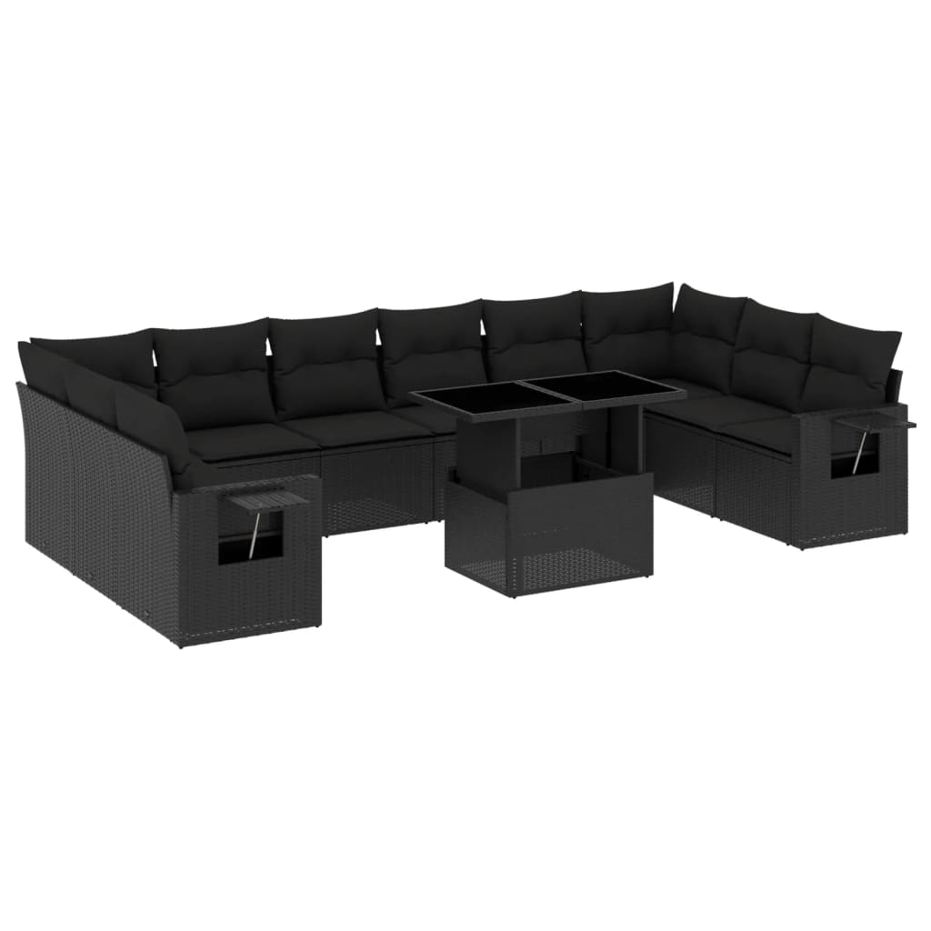 11 részes fekete polyrattan kerti ülőgarnitúra párnákkal (3268145)