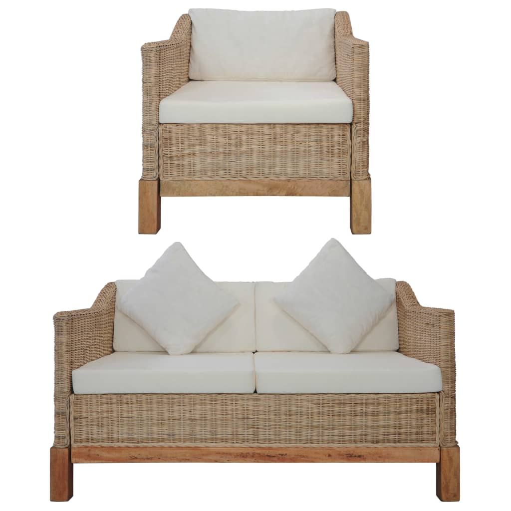 2 részes természetes rattan kanapészett párnákkal (278614)