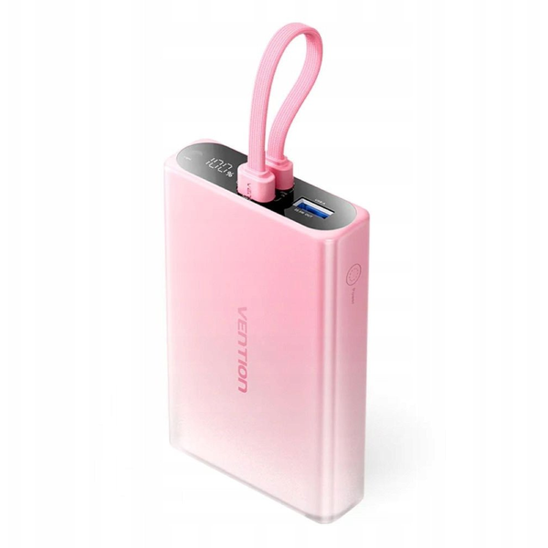 Vention 10000 mAh Power Bank USB-C/Lightning/USB-A 22.5W LED kijelzővel Rózsaszín