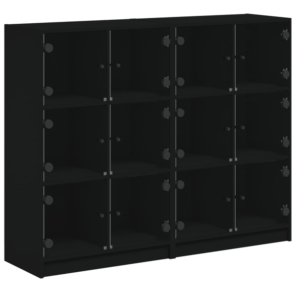 fekete szerelt fa könyvespolc ajtóval 136 x 37 x 109 cm