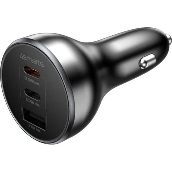 4smarts VoltRoad Ultimate Autós Töltő 1xUSB-A és 2xUSB-C Csatlakozással 160W - Fekete