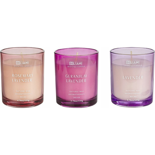 Conjunto De 3 Velas Perfumadas 100% Cera De Soja Mecha De Algodón Vidrio Fragancia Fresca Lavanda/romero Lavanda/geranio Lavanda Sheer Joy