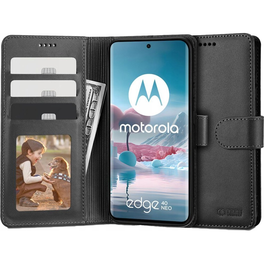 TP Wallett Tok - Motorola Edge 40 Neo, Oldalra Nyíló, Mágnes Csattal, Fekete (9319456606683)
