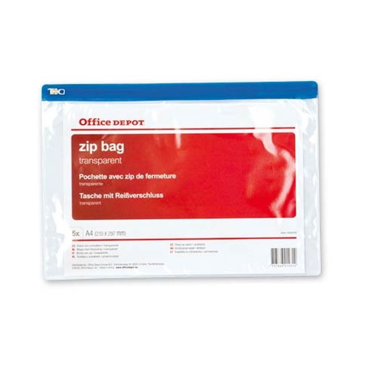 Office Depot A4 áttetsző cipzáras tasak (5db/csomag) (1434195)