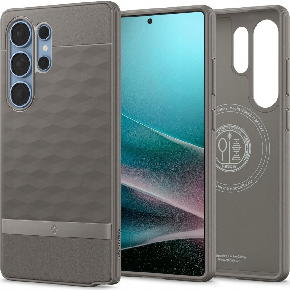 Samsung S25 Ultra Spigen Parallax Szilikon Telefonvédő Ütésállóság, 3d Rombusz, Világosszürke (8809971238861-ACS09055)