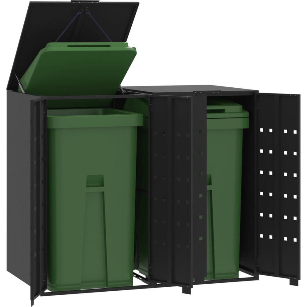 fekete acél kerekes tároló 2 szemeteskukához 138 x 79 x 117 cm (3279977)