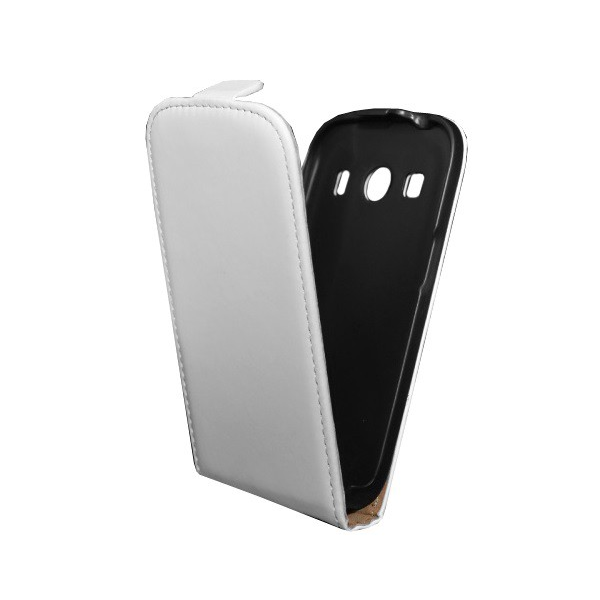 Tok álló, bőr hatású (FLIP, lefelé nyíló, szilikon tartó) FEHÉR [Samsung Galaxy Ace 4 LTE (SM-G357FZ)] (5996457501908)