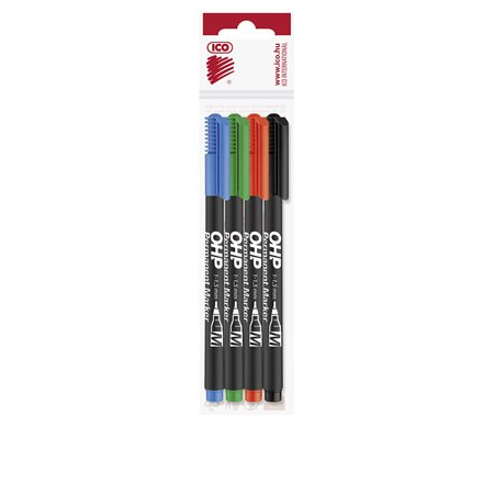 Permanentní popisovač, OHP, M, 4 barvy, 1-1,5mm, ICO