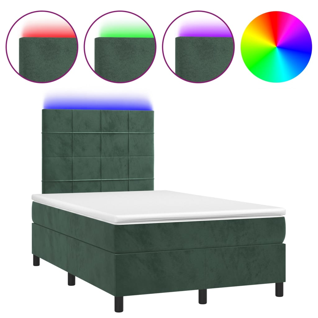 sötétzöld bársony rugós és LED-es ágy matraccal 120x200 cm (3136116)