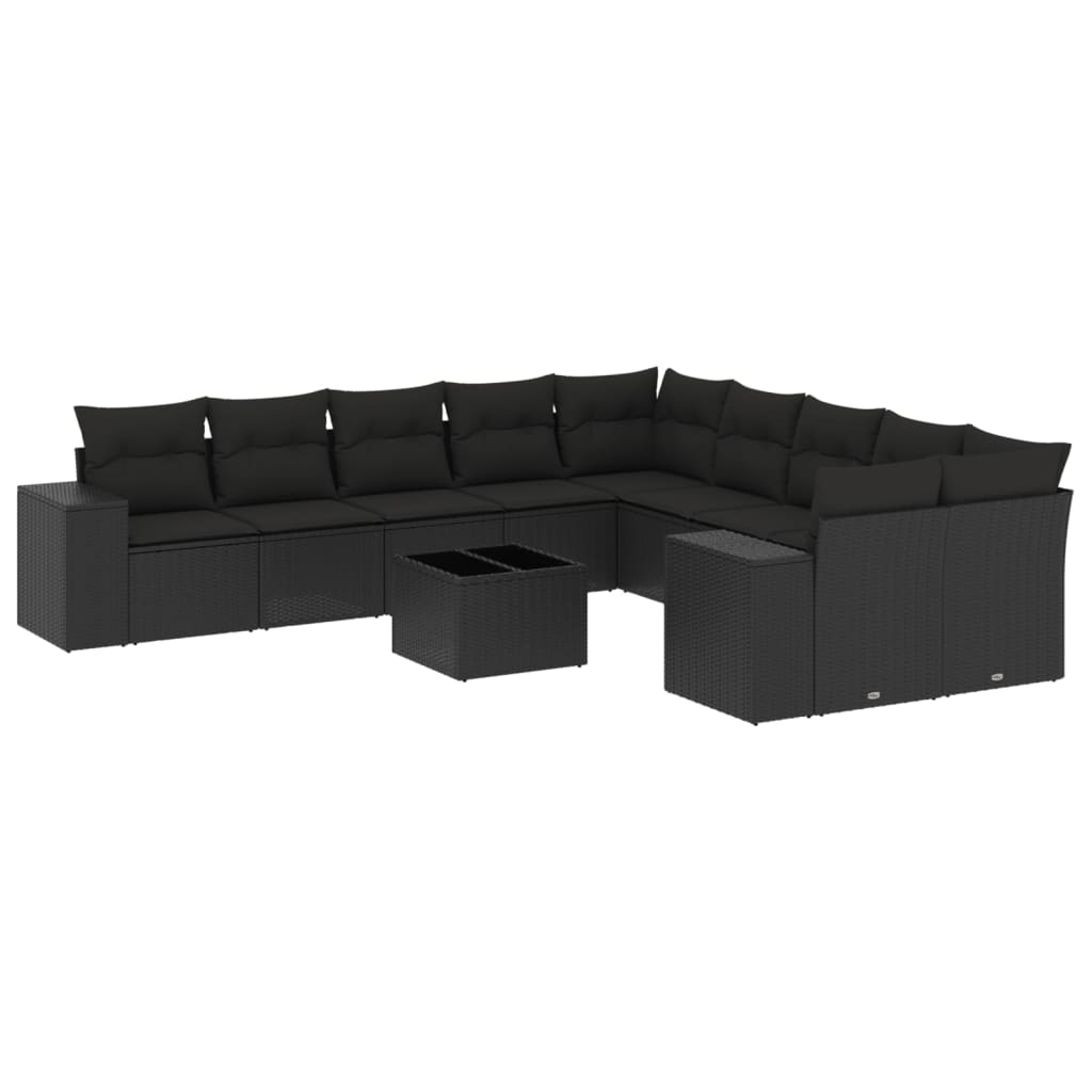 11 részes fekete polyrattan kerti ülőgarnitúra párnákkal (3255452)