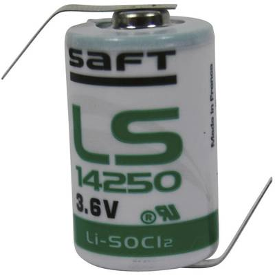 1/2 AA lítium elem, forrasztható, 3,6V 1200 mAh, forrfüles, 15 x 25 mm, Saft LS14250HBG (LS14250HBG)