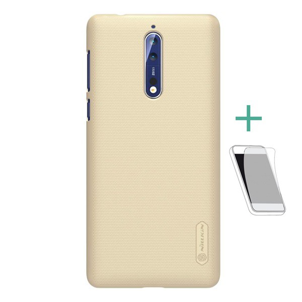 NILLKIN SUPER FROSTED műanyag telefonvédő (gumírozott, érdes felület + képernyővédő fólia) ARANY [Nokia 8] (5996457730308)