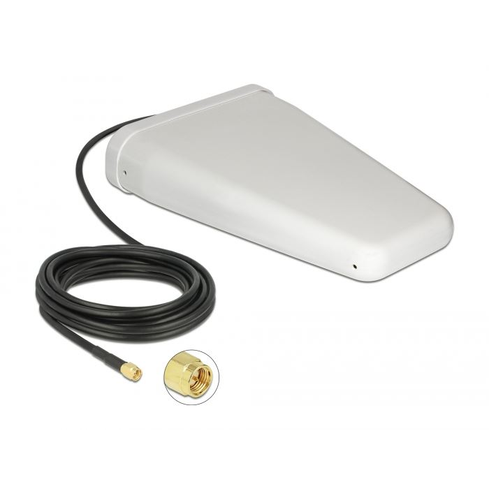 Delock LTE-antenna, SMA-csatlakozódugó, 7 - 9 dBi kétirányú, csatlakozókábellel (RG-58, 5 m) fehér, kültéri (12001) (delock12001)