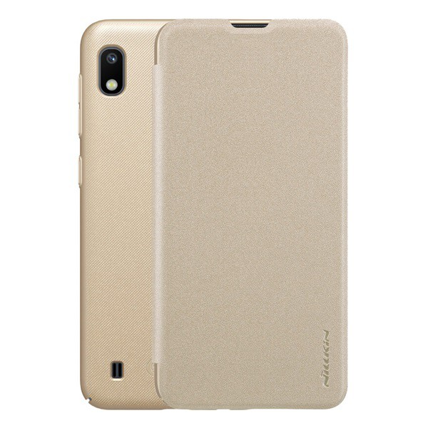 NILLKIN SPARKLE műanyag telefonvédő (mikroszálas bőr hatású FLIP, oldalra nyíló) ARANY [Samsung Galaxy A10 (SM-A105F)]