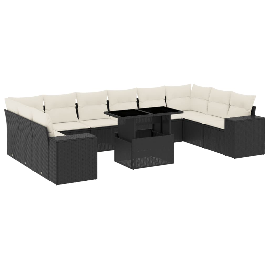 11 részes fekete polyrattan kerti ülőgarnitúra párnákkal (3269406)