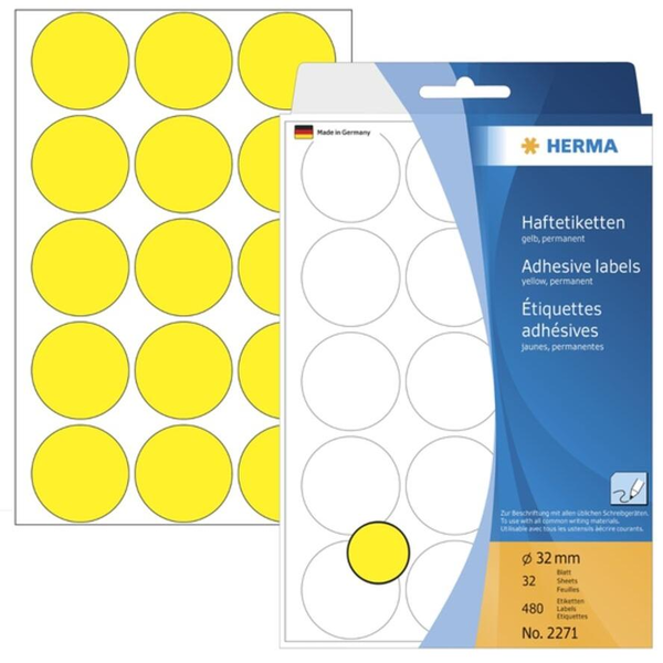 HERMA Vielzwecketiketten gelb 32 mm rund Papier 480 St.