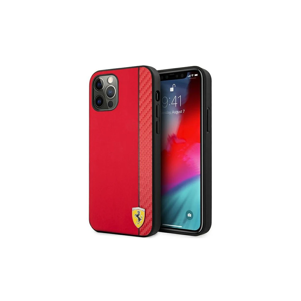 Ferrari FESAXHCP12LRE iPhone 12 Pro Max 6,7 készülékhez kemény tok On Track Carbon Stripe piros