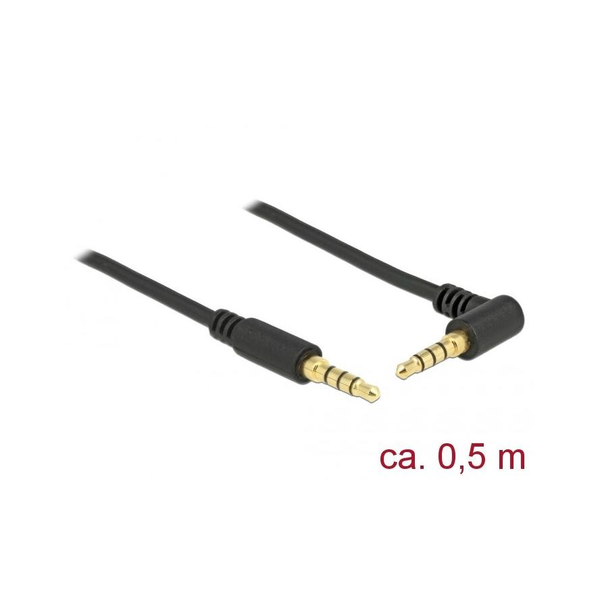 DELOCK Klinkenkabel 3.5mm 4Pin-St > St gewinkelt 0.5m schwar