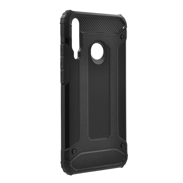 Defender műanyag telefonvédő (közepesen ütésálló, légpárnás sarok, szilikon belső, fémhatás) FEKETE [Huawei P40 Lite E / Y7p] (5996457958917)