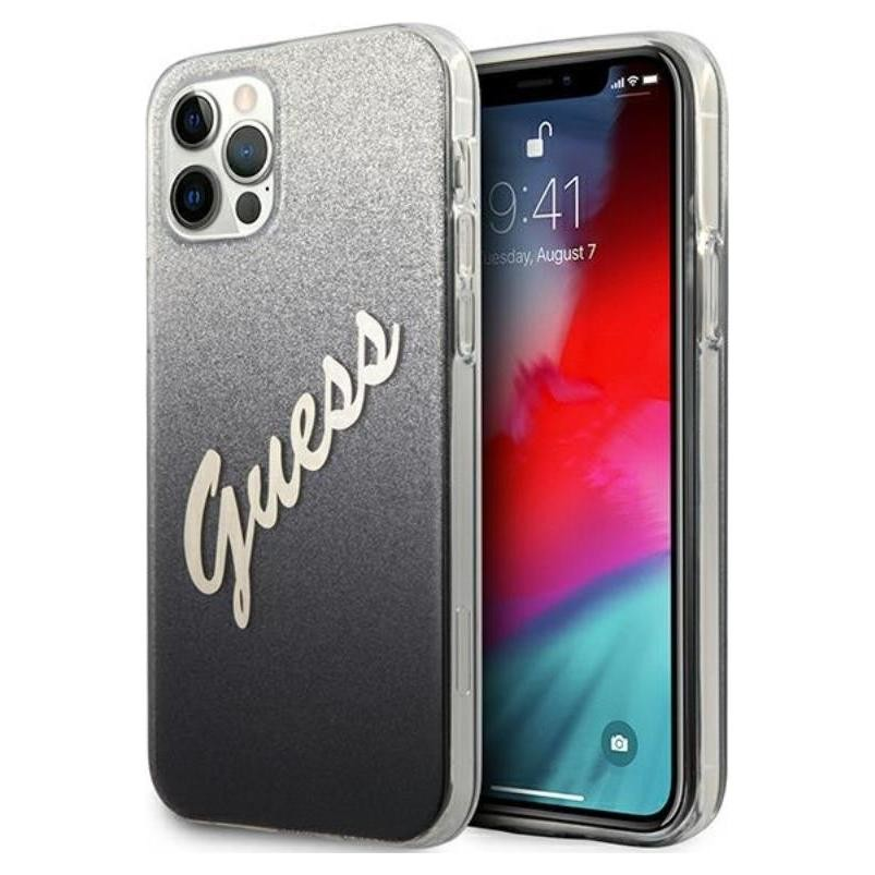 Guess Glitter Gradient Script Apple iPhone 12 Pro Max Tok - Fekete/Mintás (GUHCP12LPCUGLSBK)