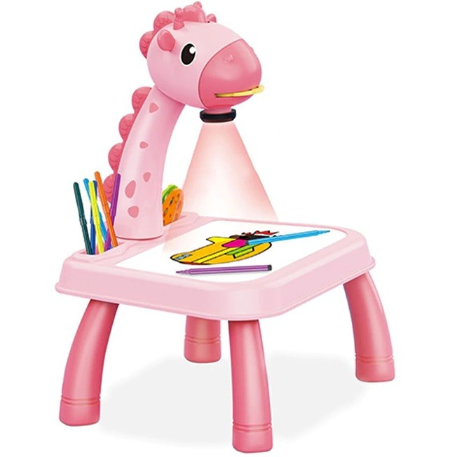 Projektoros készségfejlesztő rajztábla és asztal, gyerekeknek, zsiráf, Wooze Magic Draw, rózsaszín (111089)