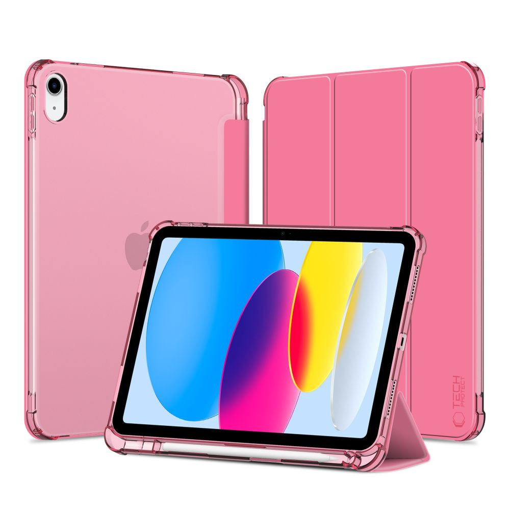Apple iPad 10.9 (2022), mappa tok, közepesen ütésálló, érintőceruza tartó, érintőceruza nélkül, színes átlátszó hátlap, Smart Case, TP SC Pen Holder Hybrid, magenta (TS9488)