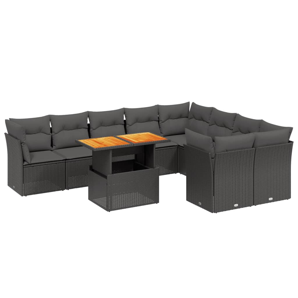 10 részes fekete polyrattan kerti ülőgarnitúra párnákkal (3271006)