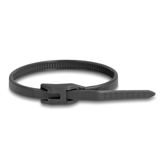 Delock Kábelkötegelő lapos fejrésszel hossza 370 mm szélessége 7,6 mm, 100 db. Fekete (19503) (19503)
