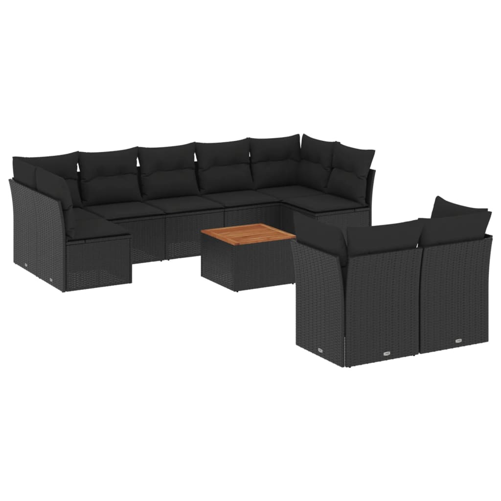 10 részes fekete polyrattan kerti ülőgarnitúra párnákkal (3223808)
