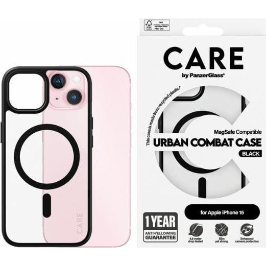PanzerGlass Urban Combat iPhone 15 MagSafe Telefon tok - Átlátszó / Fekete (1425)